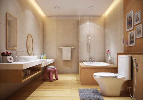 Phòng tắm - vệ sinh trong nhà ống 4,5 tầng gồm đầy đủ tiện ích hiện đại và thân thiện, an toàn với người già, trẻ nhỏ.