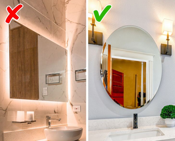 hình ảnh cận cảnh khu vực bồn rửa phòng tắm với gương soi gắn đèn LED âm tường