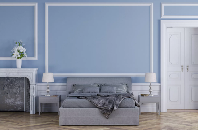 hình ảnh phòng ngủ với màu xanh lam nhẹ nhàng chủ đạo