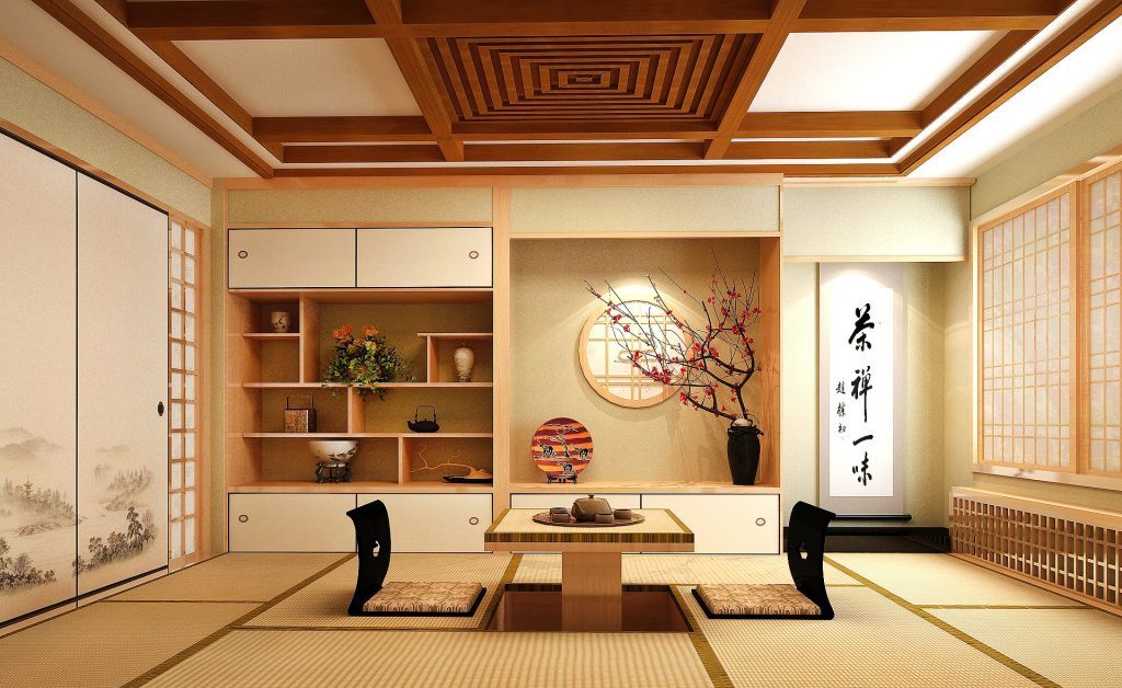 Phòng khách phong cách Nhật Bản với chất liệu tre, trúc, gỗ, ghế bệt