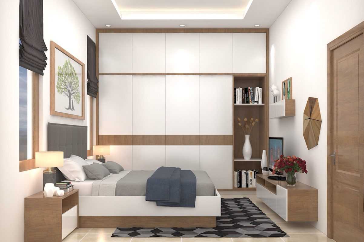 Mẫu thiết kế phòng ngủ master đơn giản với đầy đủ nội thất, trang thiết bị hiện đại.