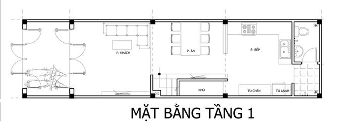 Mặt bằng bố trí nội thất tầng 1 nhà ống