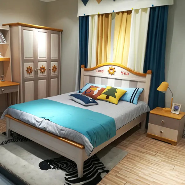 Bảng màu tươi vui được sử dụng cho thiết kế nội thất phòng ngủ con trai.