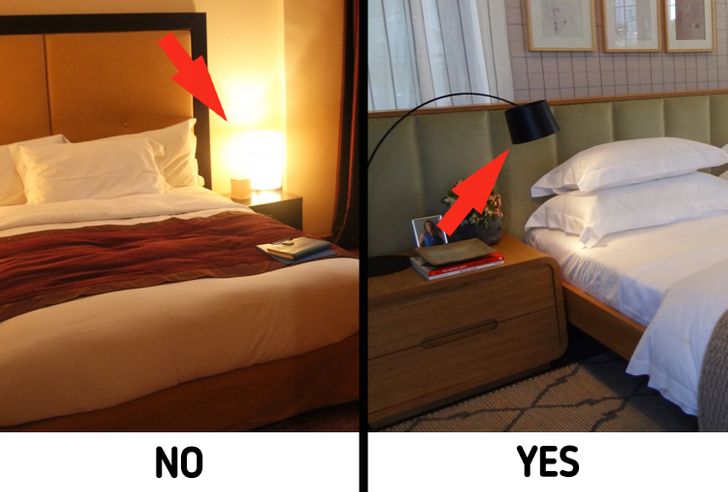hình ảnh phòng ngủ sử dụng đèn quá sáng và đèn bàn hai bên phù hợp