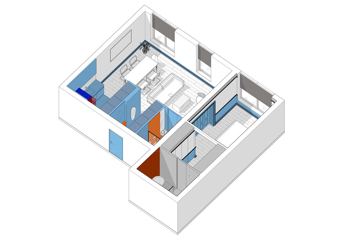 Phối cảnh mô hình 3D màu thiết kế nội thất căn hộ hiện đại