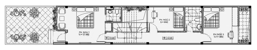 Sơ đồ bố trí nội thất tầng 2 nhà ống