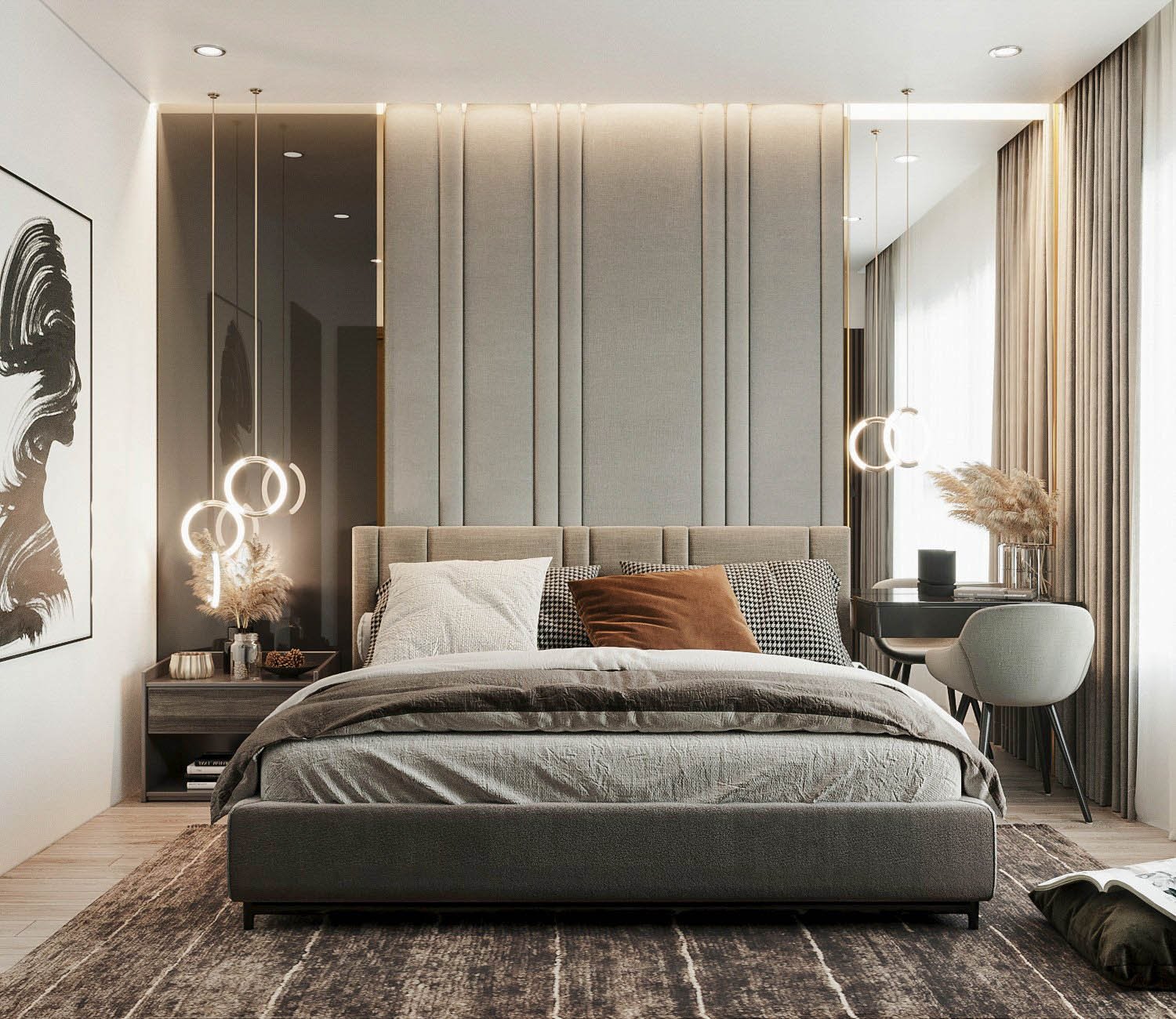 Phòng ngủ master được thiết kế và bài trí theo phong cách Luxury sang trọng, hiện đại thể hiện đẳng cấp cũng như gu thẩm mỹ của gia chủ.