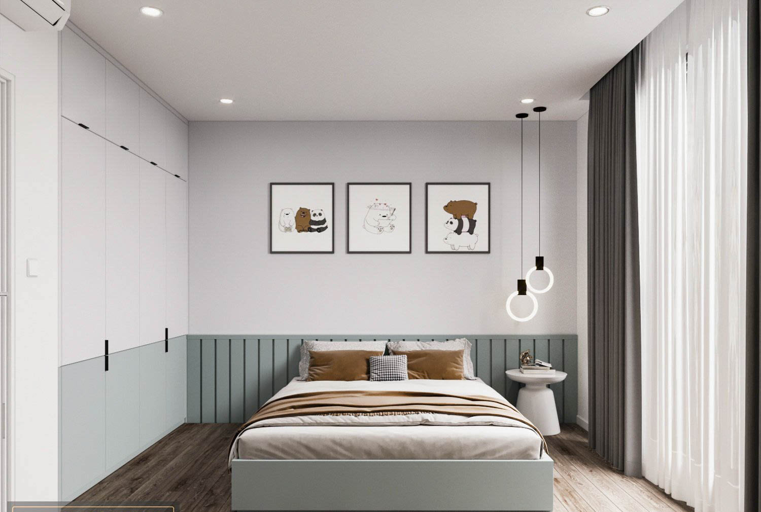 hình ảnh phòng ngủ với tranh treo tường fđầu giường ấn tượng