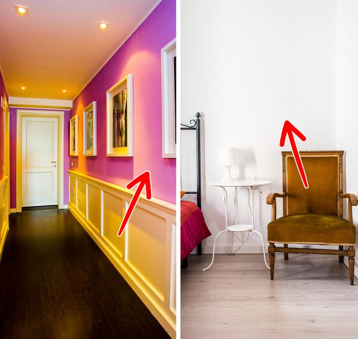 hình ảnh tường hành lang sơn màu tím, vàng nổi bật