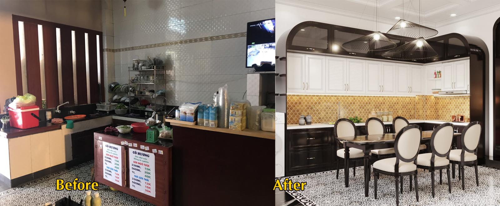 Hình ảnh phòng bếp - ăn trước và sau cải tạo