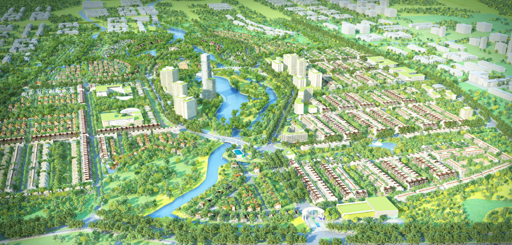 Hình ảnh phối cảnh một dự án khu đô thị sinh thái nhìn từ trên cao