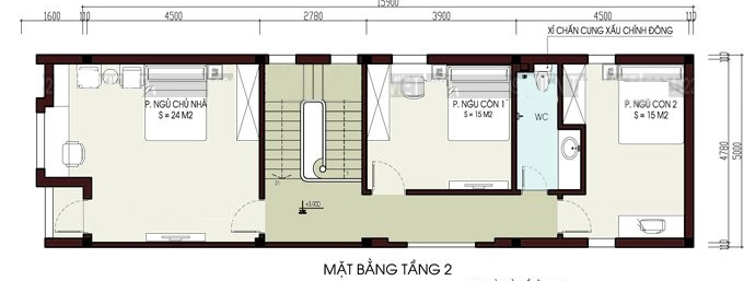 Mặt bằng bố trí nội thất tầng 2 nhà ống