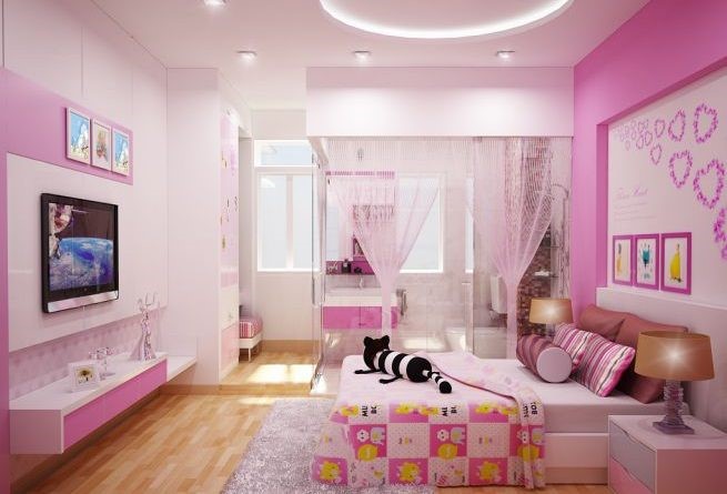 Mẫu thiết kế phòng ngủ con gái phong cách nữ tính, nhẹ nhàng với sắc hồng ngọt ngào mà bạn có thể tham khảo cho "công chúa" nhà mình.