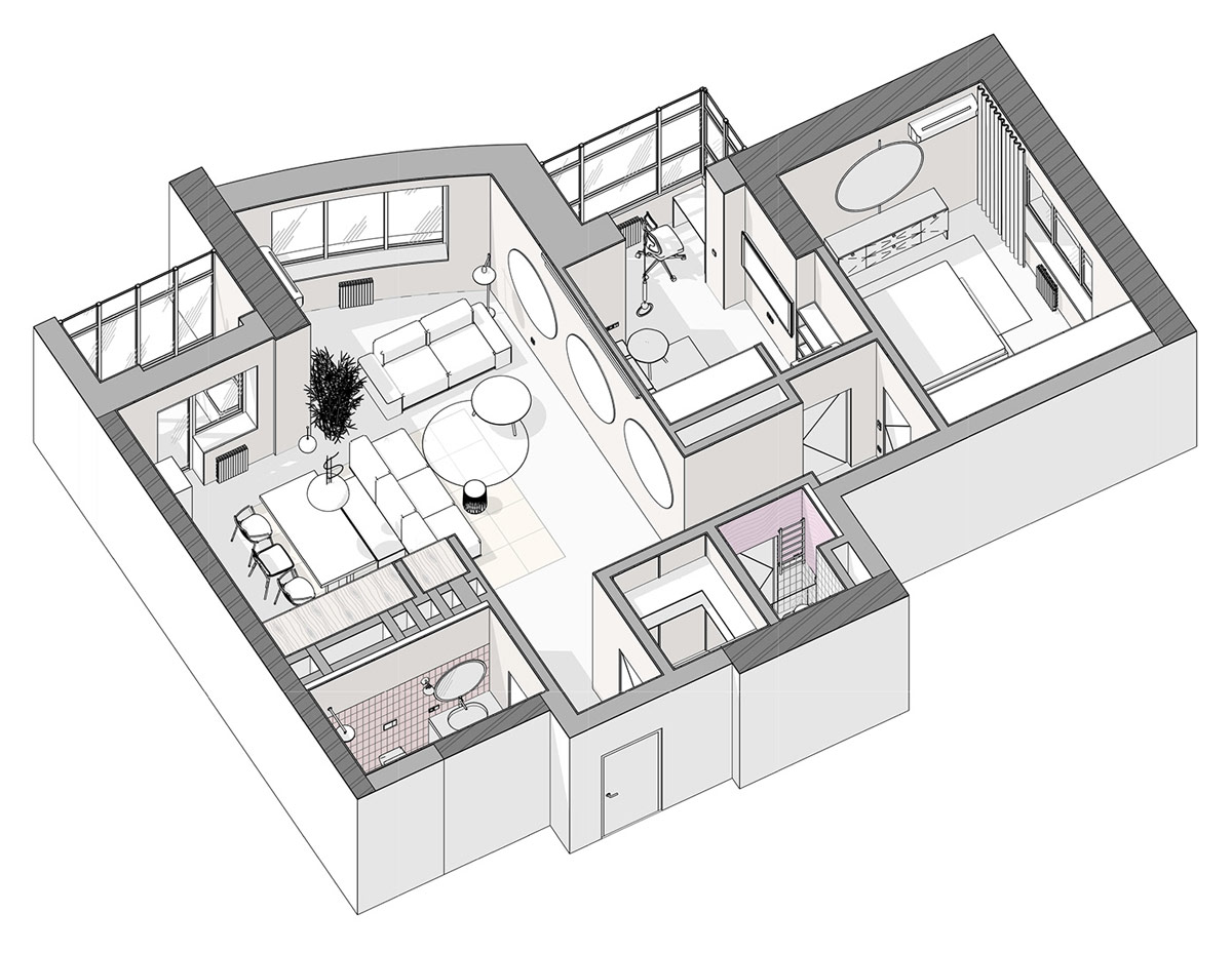 Bản vẽ phối cảnh 3D thiết kế nội thất căn hộ 95m2