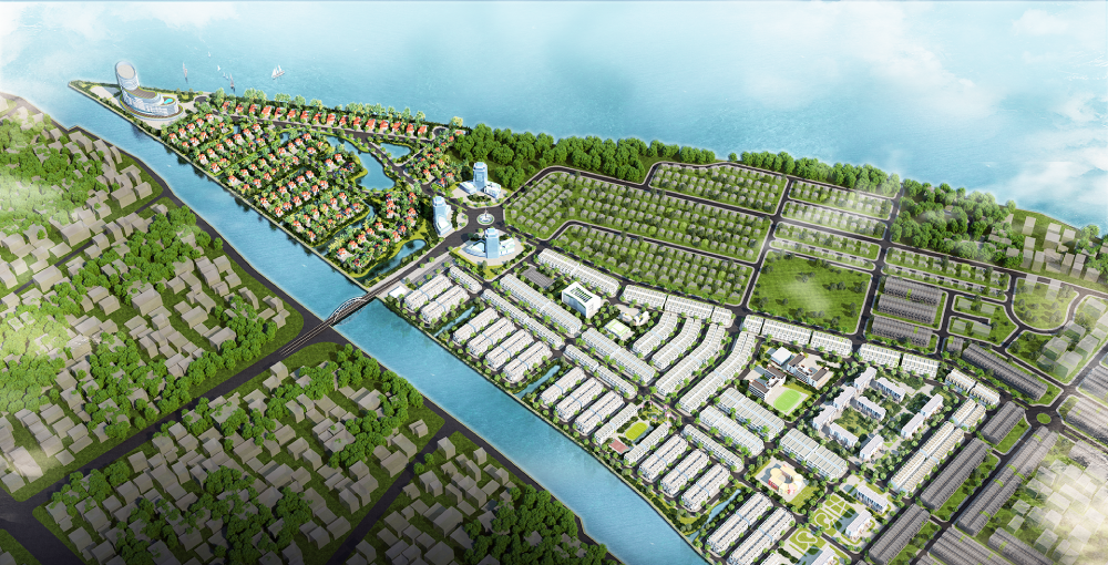 hình ảnh minh họa cho phối cảnh tổng thể Khu đô thị mới Cồn Khương