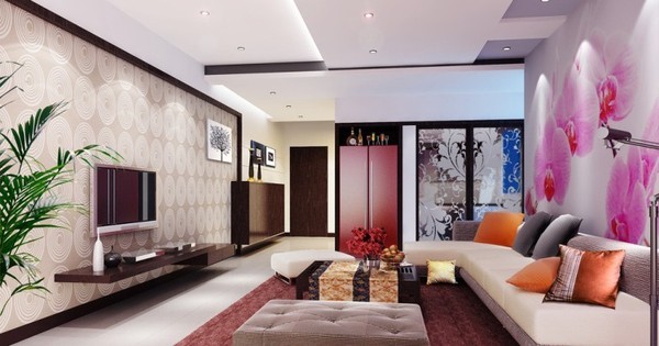 Phòng khách nhà ống 3 tầng phong cách hiện đại được bài trí thoáng gọn với những điểm nhấn màu sắc tinh tế, nổi bật trên phông nền màu trung tính chủ đạo.