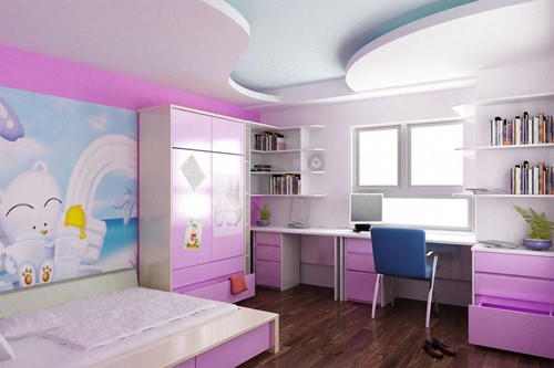 Mẫu thiết kế nội thất phòng ngủ danh cho con gái với tông màu xinh yêu.