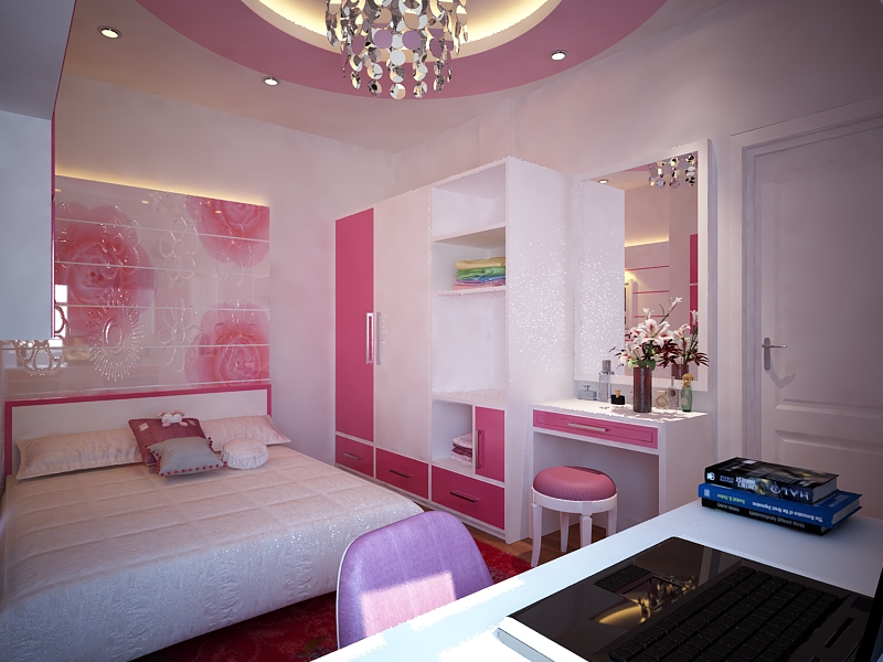 Phòng ngủ con gái tông màu hồng lãng mạn