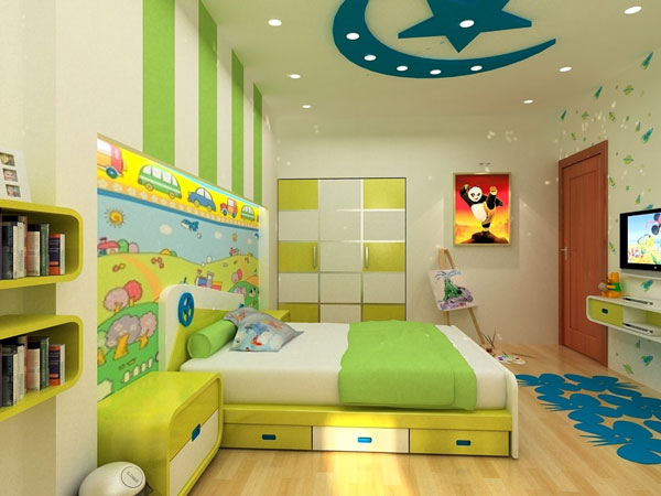 Phòng ngủ con trai được thiết kế và trang trí theo sở thích của bé. Giường thông minh tích tích hợp ngăn kéo trữ đồ tiện dụng.