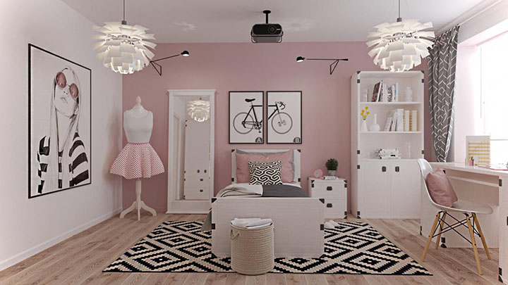 Không gian riêng của cô con gái được thiết kế và bài trí với sắc hồng dịu ngọt.