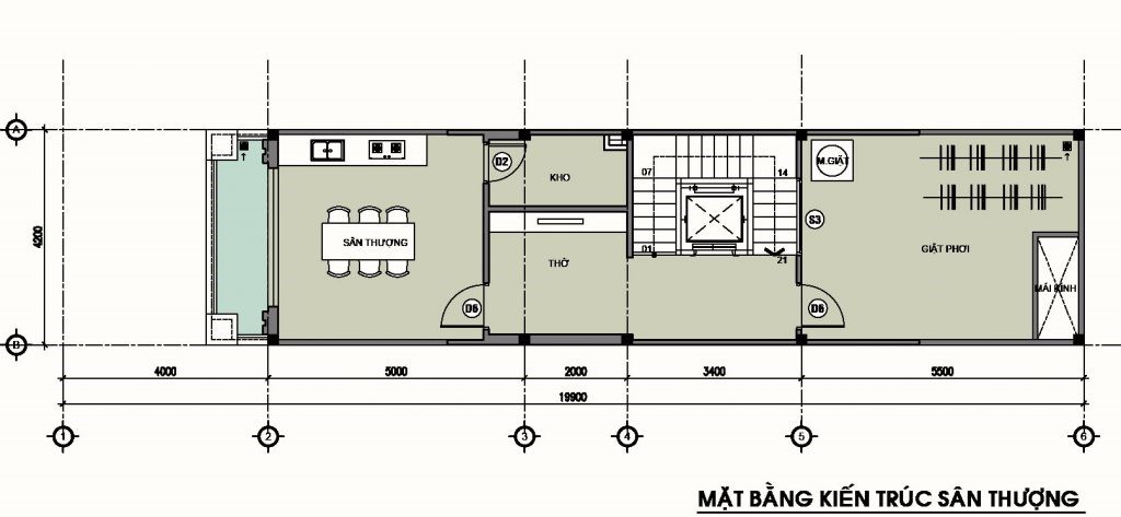 Mặt bằng tầng thượng nhà ống