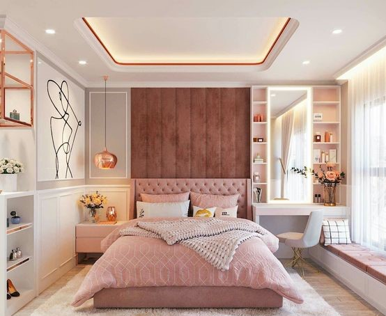 Phòng ngủ master tông màu pastel nhẹ nhàng, quyến rũ.