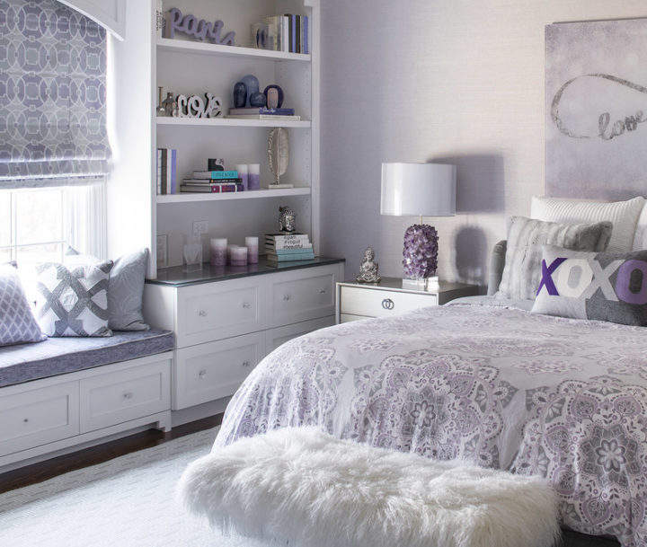 phòng ngủ trang trí với màu tím nhạt