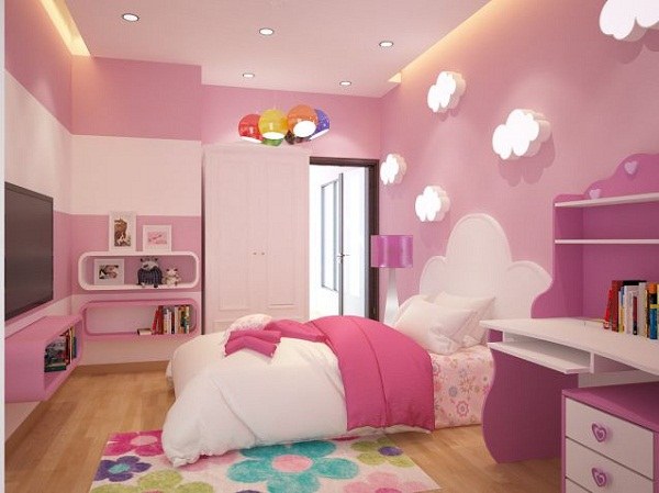 Một trong những mẫu thiết kế nội thất phòng ngủ con gái được ưa chuộng. Bạn có thể tham khảo cho cô công chúa của mình.