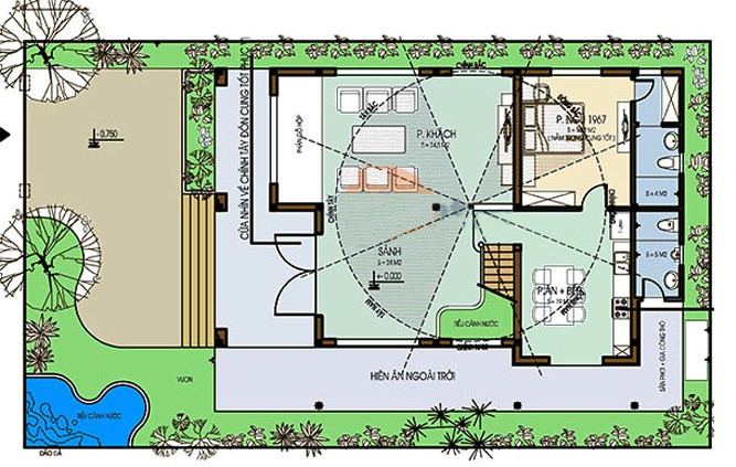 Mặt bằng thiết kế tầng 1 biệt thự mái Thái