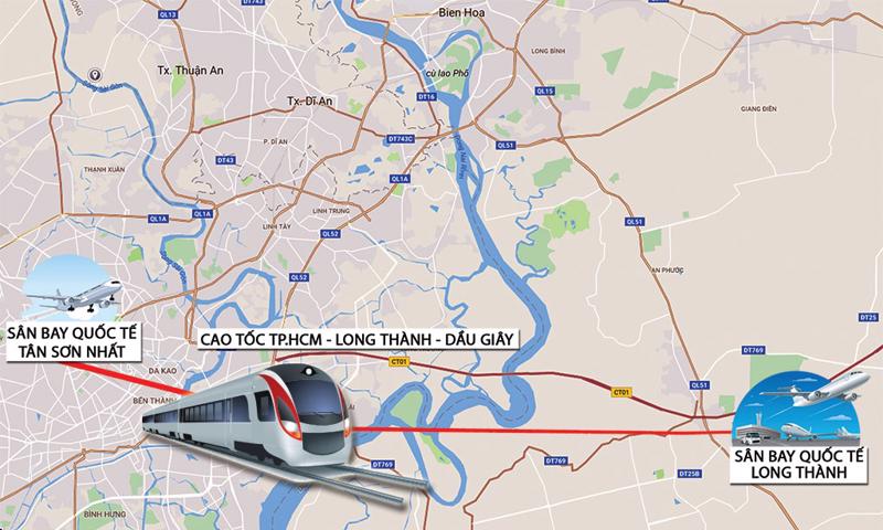Hình ảnh minh họa cho việc UBND TP.HCM đề xuất tuyến đướng sắt kết nối sân bay Long Thành với sân bay Tân Sơn Nhất.
