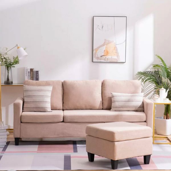 Mẫu ghế sofa màu hồng pastel nhỏ nhắn, dễ thường với ghế Ottoman tích hợp chức năng lưu trữ. Đây là lựa chọn phù hợp cho phòng khách căn hộ nhỏ.