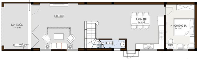 Mặt bằng bố trí nội thất tầng 1 nhà ống hiện đại