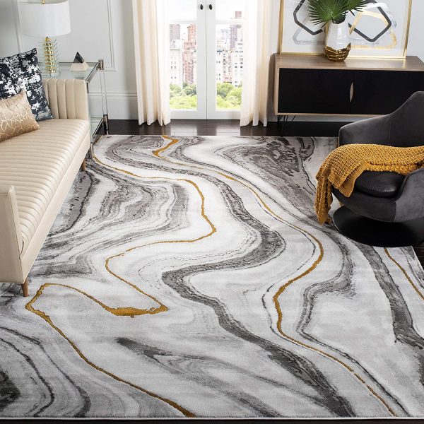 Thảm trải sàn phòng khách họa tiết cẩm thạch hình vòm sang trọng, phù hợp phong cách nội thất quyến rũ. Thảm này được dệt từ sợi polypropylen có độ bền cao, không bám bẩn. 
