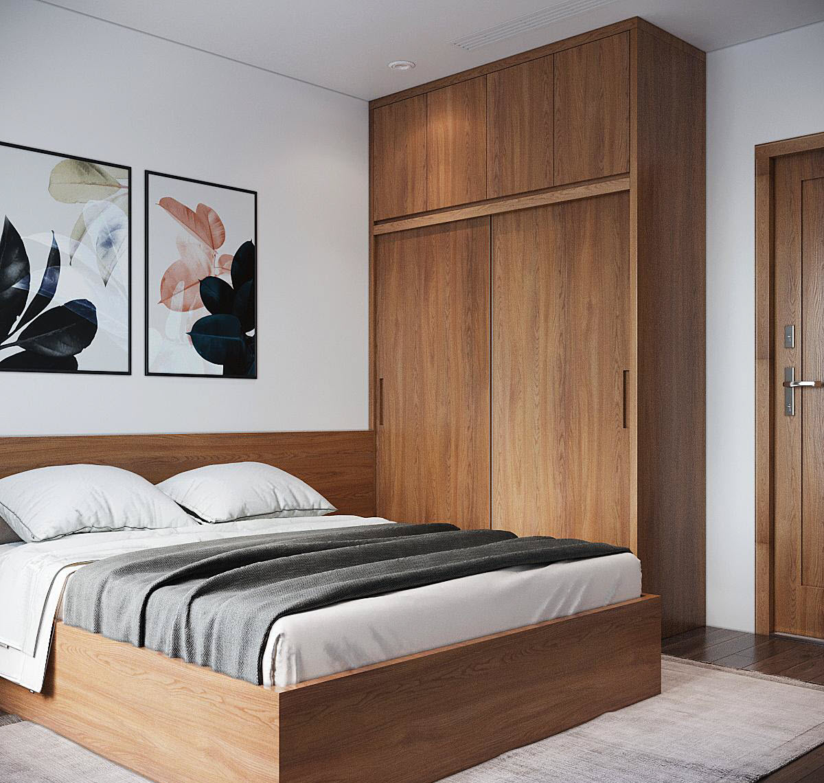 Nội thất phòng ngủ được "đo ni đóng giày" vừa vặn với diện tích phòng nhằm tối ưu hóa không gian sử dụng trong căn hộ diện tích trung bình.
