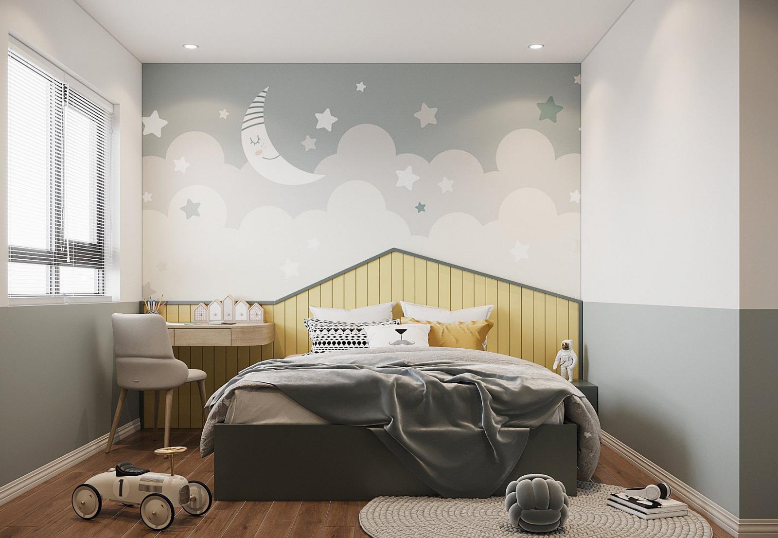 Thiết kế phòng ngủ trẻ em là một trong những điểm nhấn nổi bật của căn hộ 150m2. Các phòng đều khá rộng rãi, trang trí tinh tế, phù hợp độ tuổi của trẻ.