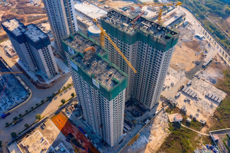 hình ảnh chụp các tòa chung cư đang xây dựng nhìn từ trên cao