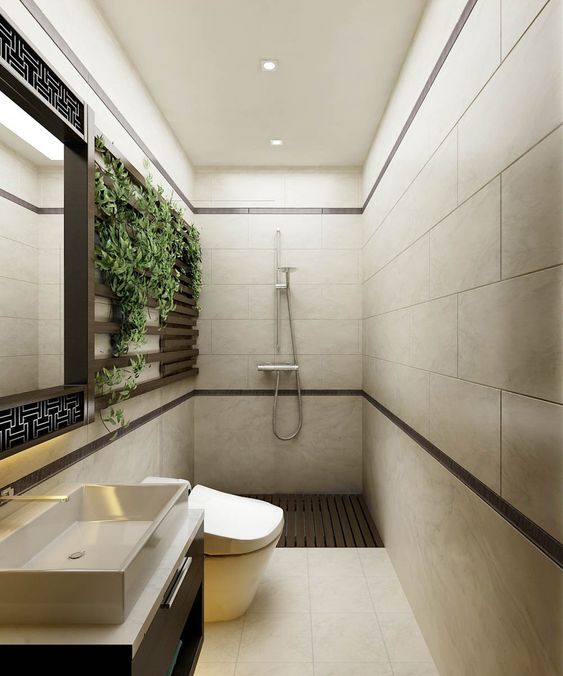 Phòng vệ sinh trong nhà ống 4 tầng với đầy đủ tiện ích hiện đại, thiết kế đẹp mắt.