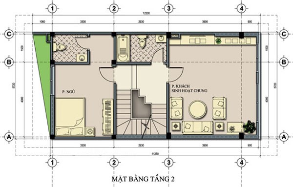 Mặt bằng bố trí nội thất tầng 2 nhà ống