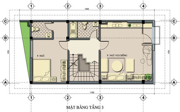 Mặt bằng bố trí nội thất tầng 3 nhà ống