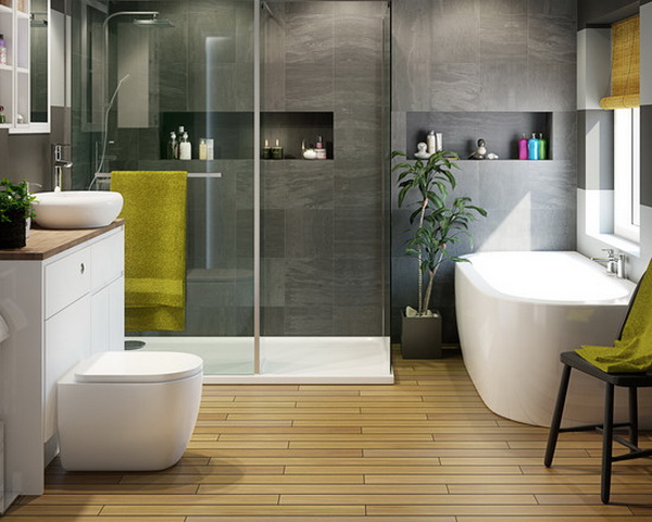 Trong nhà ống 3 tầng kết hợp kinh doanh, phòng tắm - vệ sinh được thiết kế và bài trí như spa sang trọng.