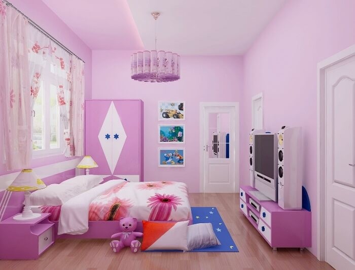 Bạn có thể tham khảo mẫu phòng ngủ màu hồng tím nhẹ nhàng, nữ tính cho cô con gái.