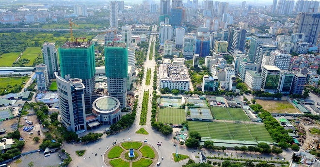 hình ảnh một góc thành phố nhìn từ trên cao với các tòa nhà cao tầng, dự án cao tầng đang xây dựng