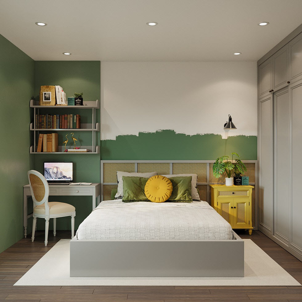 Phòng ngủ thứ hai có diện tích nhỏ hơn và thiết kế thiên về phong cách Tropical trẻ trung, tràn đầy sức sống.
