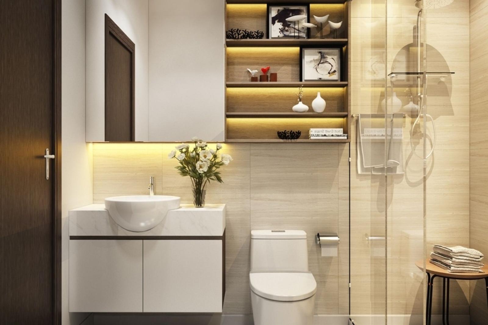 Phòng tắm, vệ sinh sang trọng, thoáng sạch trong biệt thự 1 tầng mái Thái.