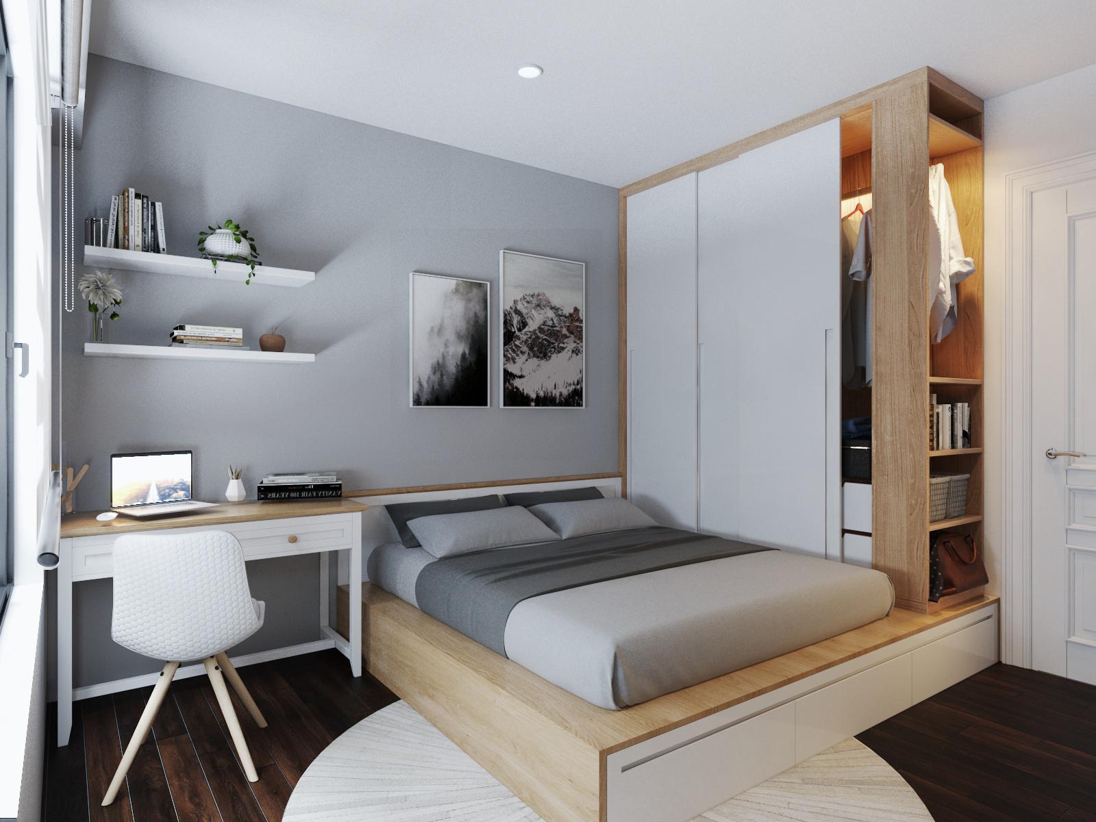 Phòng ngủ thứ hai có diện tích nhỏ hơn một chút, được thiết kế theo phong cách Country House hiện đại, tập trung vào công năng sử dụng và sự thoải mái.