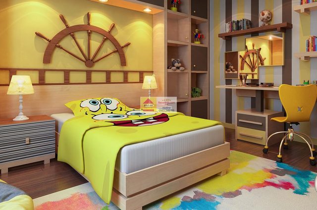 Phòng ngủ của cậu con trai nhỏ được trang trí với bảng màu rực rỡ, tươi vui và tràn đầy năng lượng, phù hợp với sở thích của trẻ.