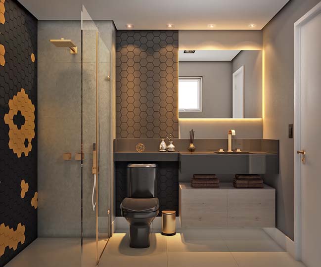 Trong biệt thự 2 tầng 4 phòng ngủ, phòng tắm - vệ sinh được thiết kế sang chảnh như spa.