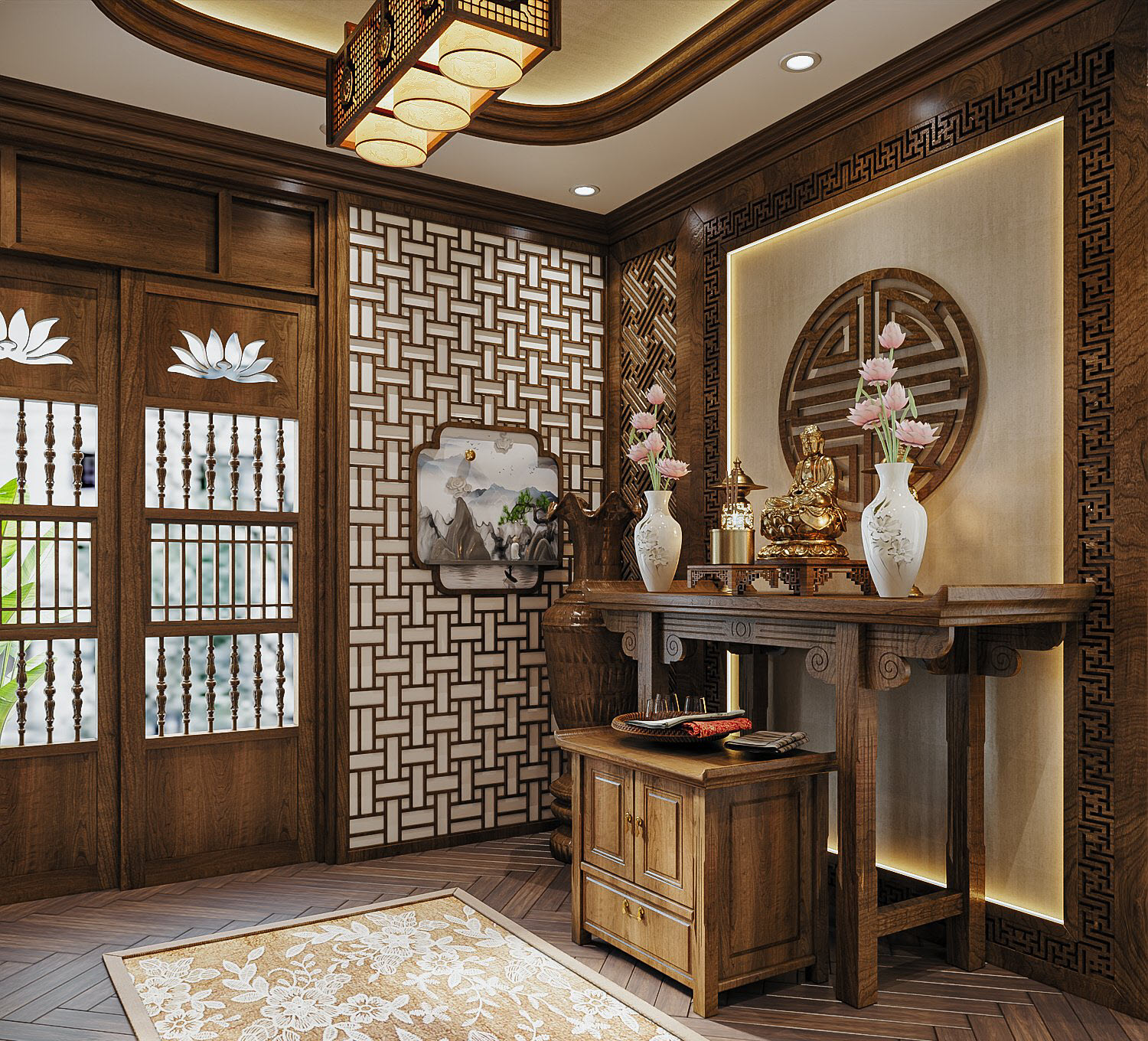 Các đường nét thiết kế nội thất thể hiện rõ phong cách Đông Dương truyền thống.