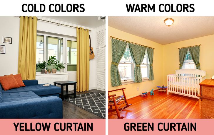 Màu rèm cửa cũng nên tạo sự tương phản thú vị với phần còn lại của căn phòng.