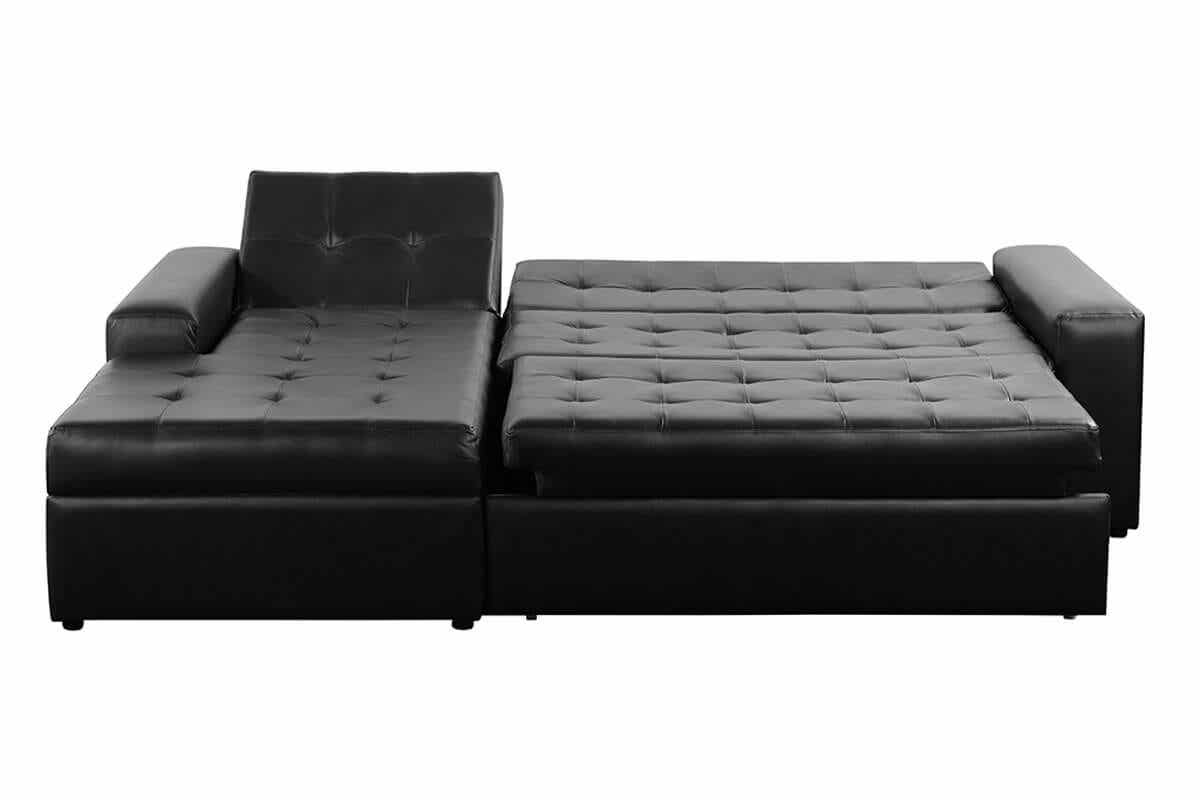 cận cảnh mẫu ghế sofa giường bọc da màu đen